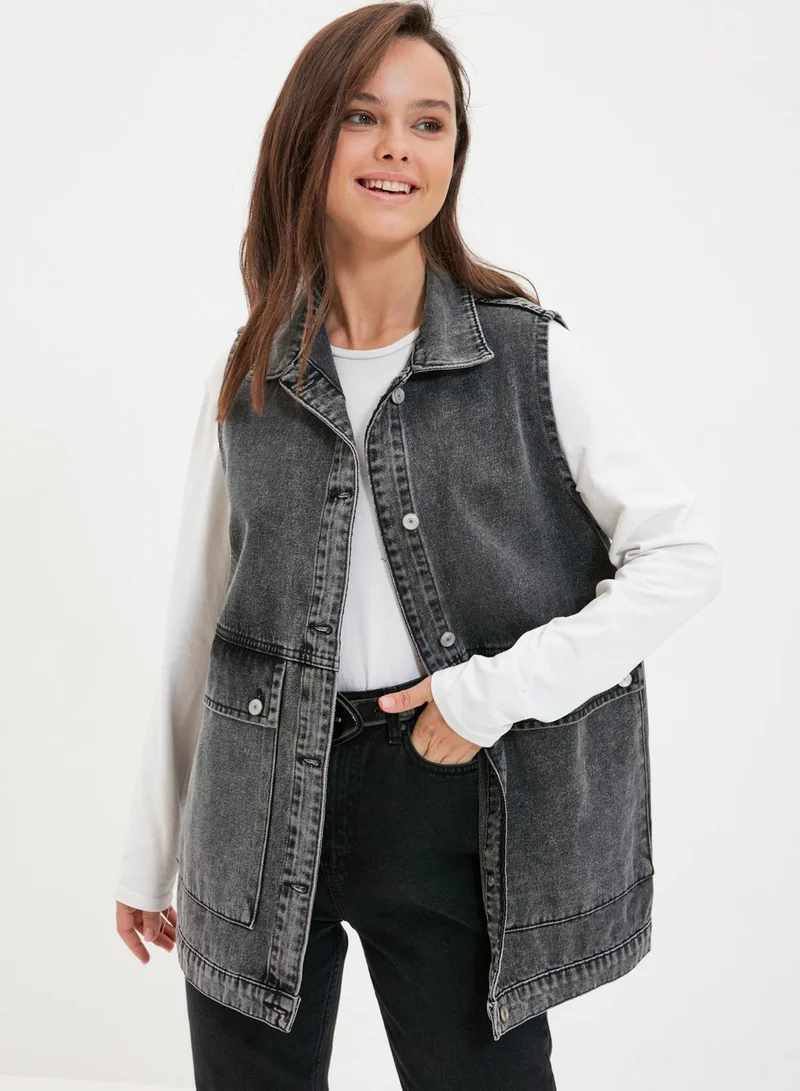 trendyol Pocket Detail Denim Vest