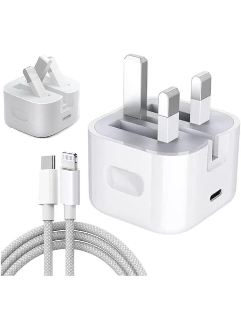 شاحن آيفون سريع، شاحن USB C سريع بقوة 35 واط مع كابل شاحن آيفون بطول 1 متر، شاحن آيفون مع كابل لهاتف آيفون 14/13/12/11 - Image 1
