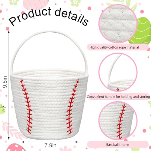 SiliFine Baseball Gift Basket Baseball Woven Cotton Rope Storage with Handles Sports Gift Baskets for Baskets Canvas Room Decor Organizing Decor - Image 3