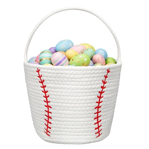 SiliFine Baseball Gift Basket Baseball Woven Cotton Rope Storage with Handles Sports Gift Baskets for Baskets Canvas Room Decor Organizing Decor - Image 1