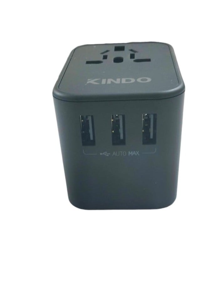 KINDO - Universal Travel Adapter, International Charger with 3 USB Ports & Type-C PD Charging Adaptor for Cellphones,Laptop, All in One Travel Plug Adapter - Image 1