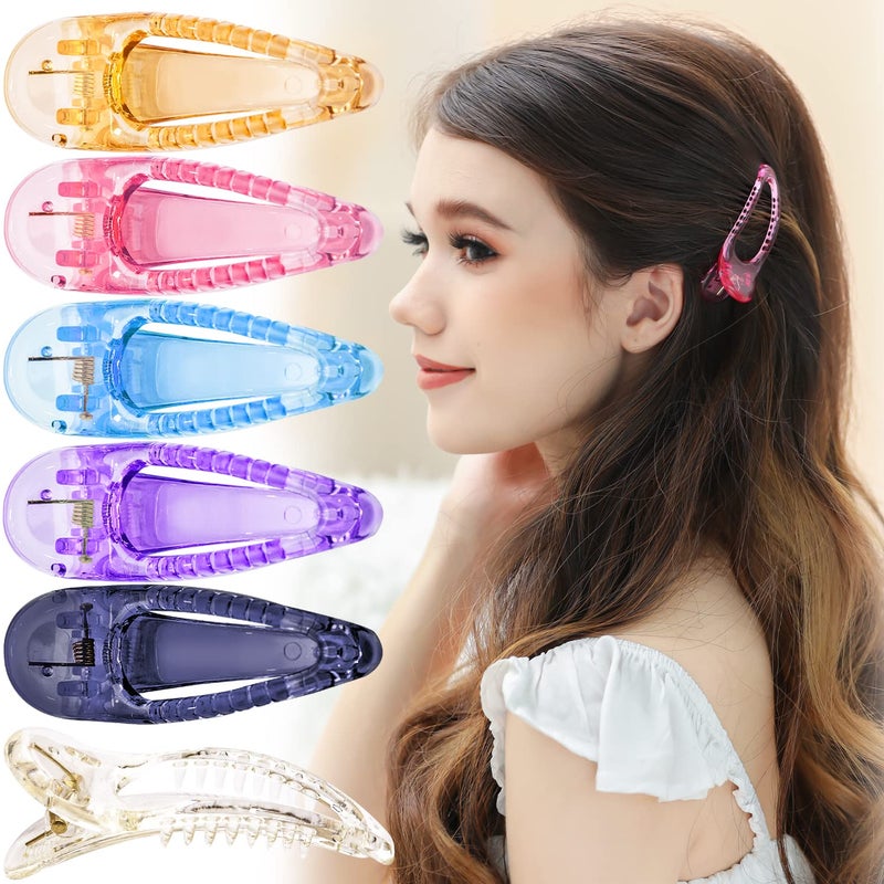 RC ROCHE ORNAMENT 6 Pcs Womens Classic Side Slide Jaw Flat No Slip Opening Eyelet Inner Teeth Alligator Hair Clip Barrette Beauty Accessory Premium Plastic Clamp Clips Small Transparent Multicolor