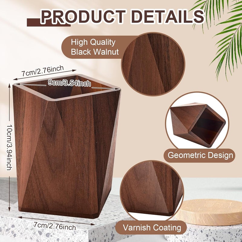 Henoyso 2 Pcs Wood Pen Pencil Holder Geometric Pencil Cup Stand Makeup Organizer for Pen Holder Desk Home Office AdultsBlack Walnut - Image 2