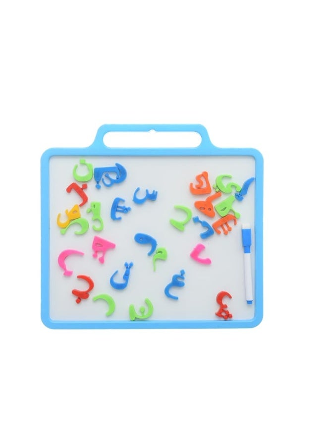 Plastic Magnetic Erasable Drawing And Writing Board With Colorful Alphabet Arabic Letters Aiming To Improve Arabic And Creativity Skills For Children  - Blue - Image 1