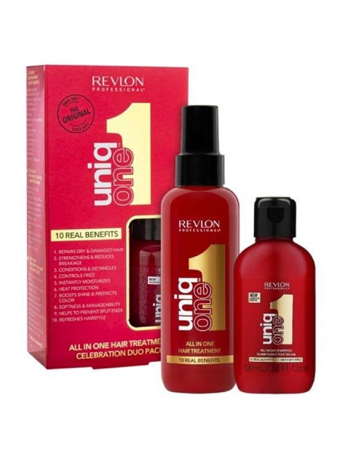 ريفلون مجموعة هدايا ريفلون يونيك ون لعلاج الشعر، بخاخ 150 مل + شامبو 100 مل - Image 1