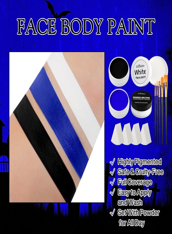 ecofavor Black White Blue Face Paint Kit - 3×50g Oil-Based Grease Makeup with Remover Balm, Brushes & Sponges - Sweat-Proof, Easy On & Off SFX Makeup for Halloween, Cosplay, Ghost & Ice-Themed Stage Looks - Image 3