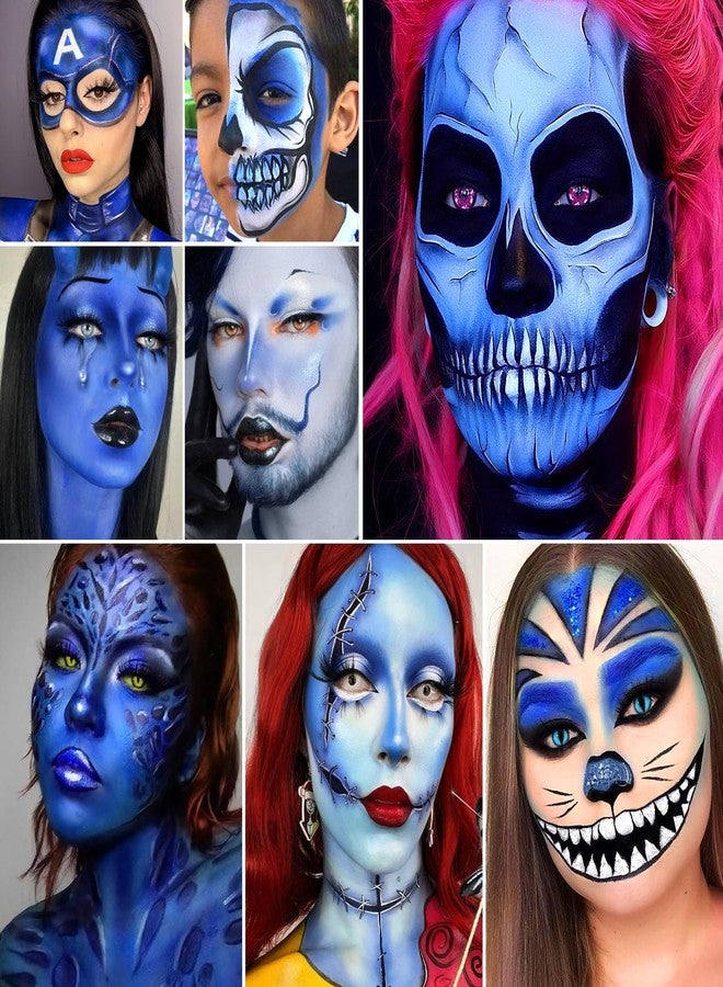 ecofavor Black White Blue Face Paint Kit - 3×50g Oil-Based Grease Makeup with Remover Balm, Brushes & Sponges - Sweat-Proof, Easy On & Off SFX Makeup for Halloween, Cosplay, Ghost & Ice-Themed Stage Looks - Image 5