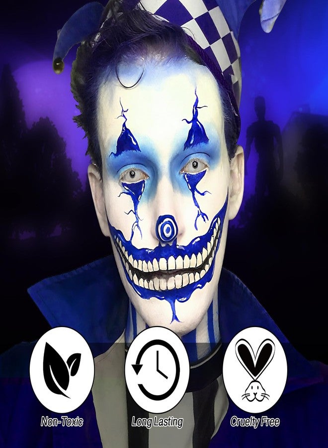 ecofavor Black White Blue Face Paint Kit - 3×50g Oil-Based Grease Makeup with Remover Balm, Brushes & Sponges - Sweat-Proof, Easy On & Off SFX Makeup for Halloween, Cosplay, Ghost & Ice-Themed Stage Looks - Image 2