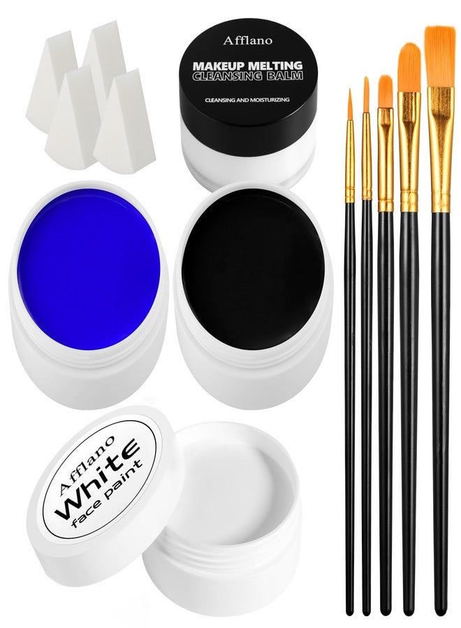 ecofavor Black White Blue Face Paint Kit - 3×50g Oil-Based Grease Makeup with Remover Balm, Brushes & Sponges - Sweat-Proof, Easy On & Off SFX Makeup for Halloween, Cosplay, Ghost & Ice-Themed Stage Looks - Image 1