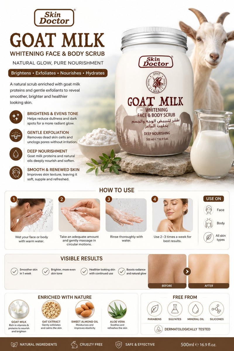 Skin Doctor Goat Milk Whitening Face & Body Scrub, Deep Nourishing, 500ml - Image 3