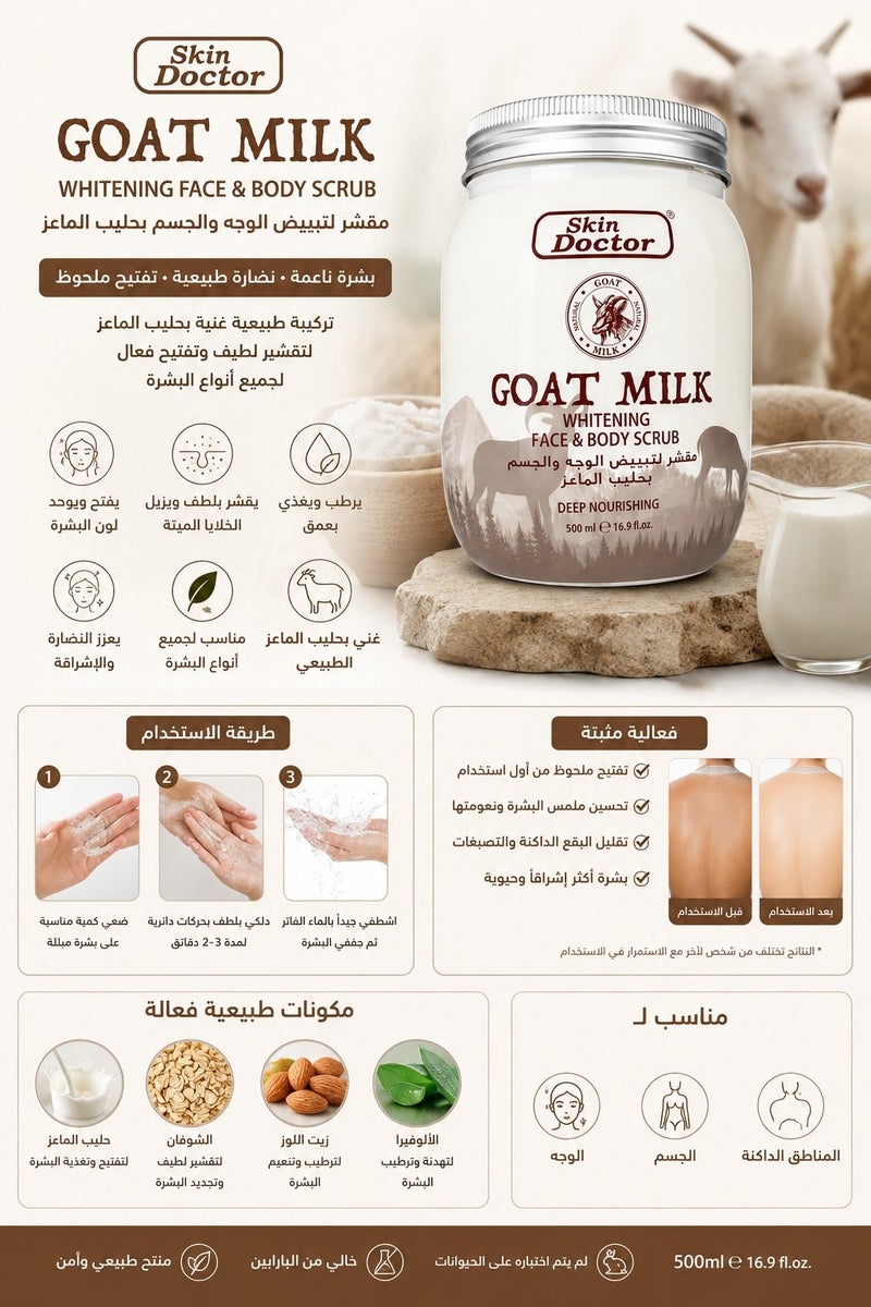 Skin Doctor Goat Milk Whitening Face & Body Scrub, Deep Nourishing, 500ml - Image 2
