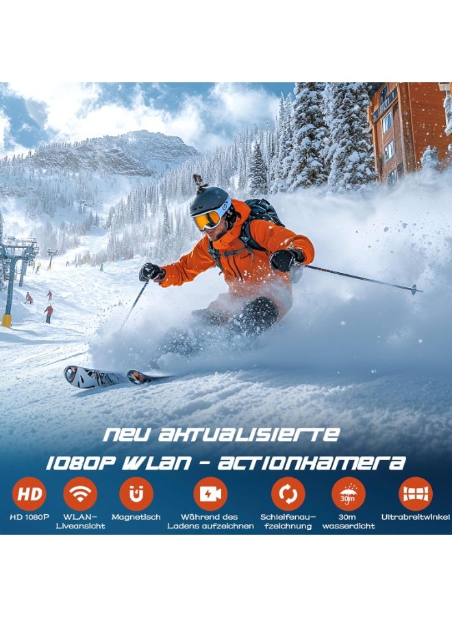 كاميرا أكشن صغيرة 1080P بدقة عالية مع اتصال Wi-Fi - مقاومة للماء حتى عمق 30 متراً، كاميرا محمولة للجسم (Body Cam)، متعددة الاستخدامات مع ملحقات كاملة للمؤتمرات والرحلات والأنشطة الخارجية - Image 3