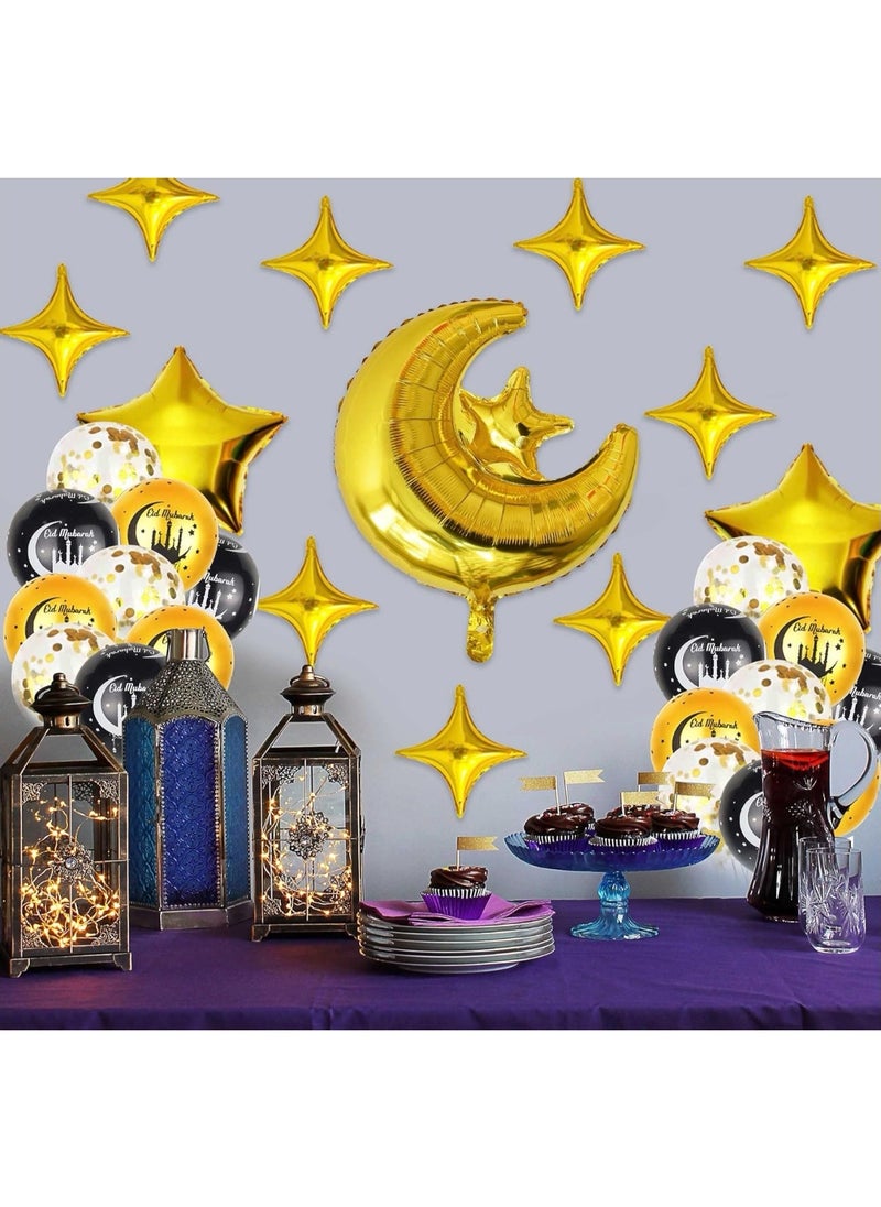Genetic Eid Mubarak Balloon Set Eid Theme Party And Home Decoration Balloon Props Black and Gold Moon Star Balloons  - Image 4