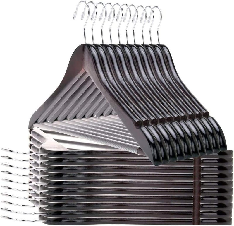 Quality Hangers 90 Quality Wooden Hangers - Slightly Curved Mahogany Hanger - Solid Wood Coat Hangers with Stylish Chrome Hooks - Heavy-Duty Clothes, Jacket, Shirt, Pants, Suit Hangers - Image 1