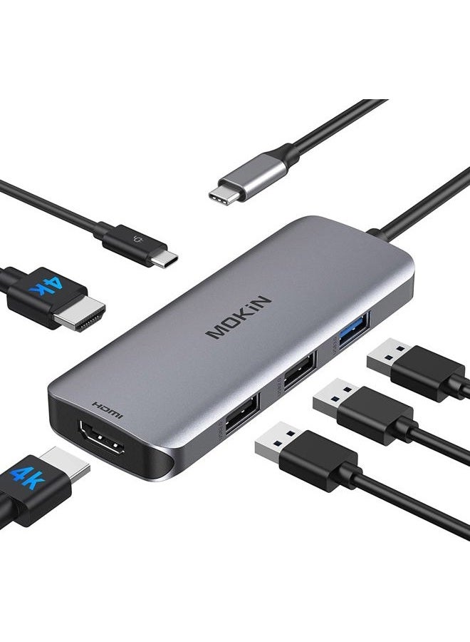 Mokin USB C to Dual HDMI Adapter USB C Docking Station Dual HDMI Monitors for WindowsUSB C Adapter with Dual HDMI3 USB PortPD Port Compatible for Dell XPS 13/15 Lenovo Yogaetc - Image 1
