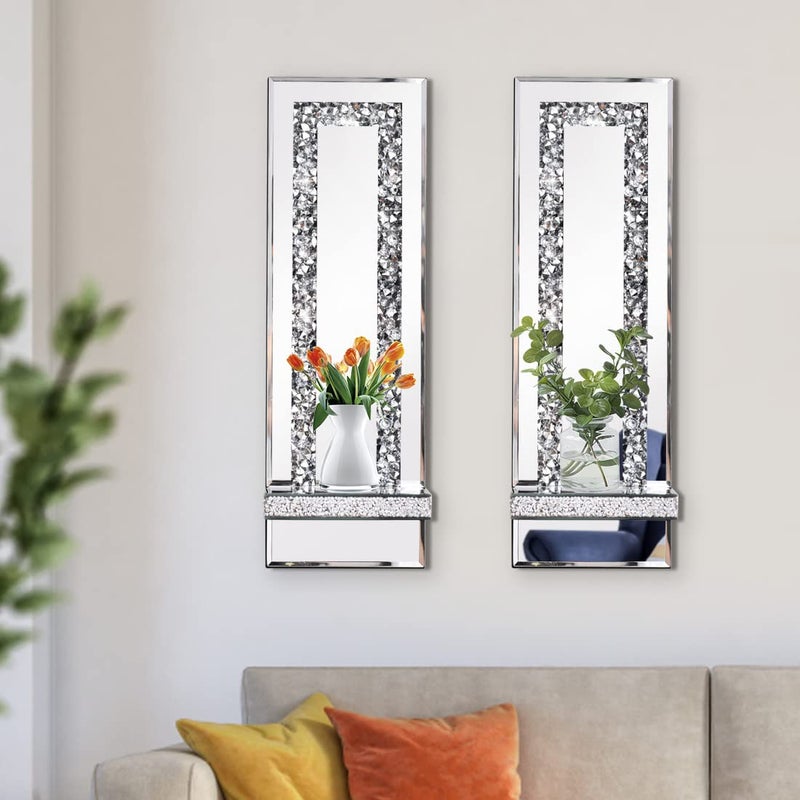Aeveco Crystal Crush Diamond Mirrored Candle Sconces, Silver Wall Candle holder set of 2, Wall decorations for Living Roomï¼ŒDining Room (Rectangle Stripe (style 4)) - Image 4