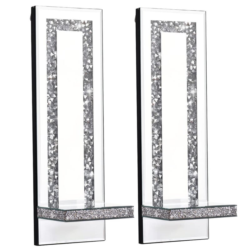 Aeveco Crystal Crush Diamond Mirrored Candle Sconces, Silver Wall Candle holder set of 2, Wall decorations for Living Roomï¼ŒDining Room (Rectangle Stripe (style 4)) - Image 2