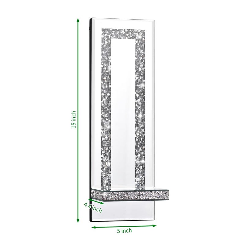 Aeveco Crystal Crush Diamond Mirrored Candle Sconces, Silver Wall Candle holder set of 2, Wall decorations for Living Roomï¼ŒDining Room (Rectangle Stripe (style 4)) - Image 3