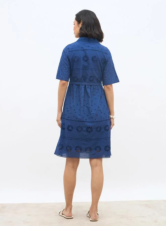 Styli Styli Schiffli Short Sleeve Shirt Mini Dress