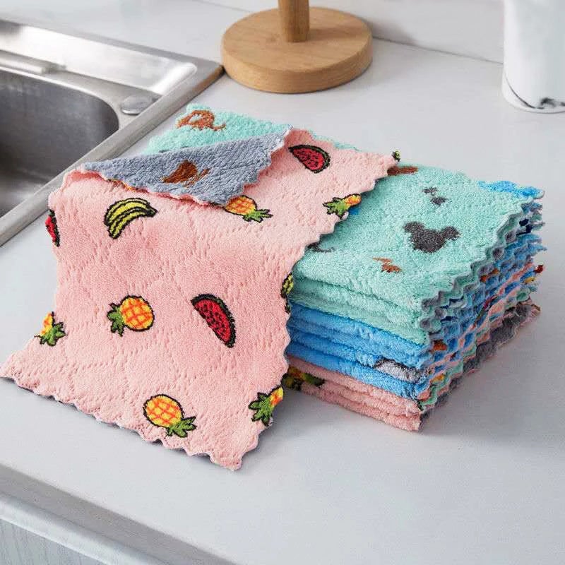 Generic Factory direct new cartoon printing brush bowl cloth coral fleece double-sided cloth oil-free scouring pad thickened absorbent 25*15cm {color random}