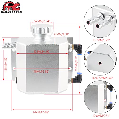 BAGARAATAN Universal 1L Coolant Radiator Tank - Overflow & Expansion Tank, Recovery Water Reservoir (Silver) - Image 2