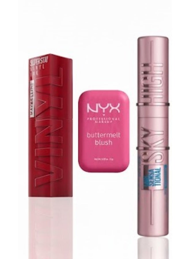 MAYBELLINE NEW YORK أساسيات الجمال الاحتفالية - ماسكارا، أحمر شفاه وبلشر - Image 1