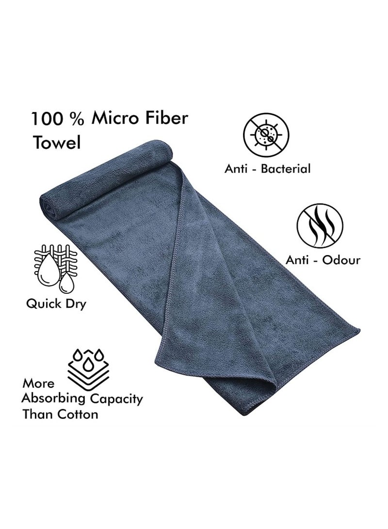 مجموعة مناشف شاطئ وحمام - [عبوة من قطعتين] مناشف حمام عالية الامتصاص مصنوعة من ألياف دقيقة 100%، بجودة الفنادق والمنتجعات الصحية (رمادي + أزرق) 70*140 سم - Image 2