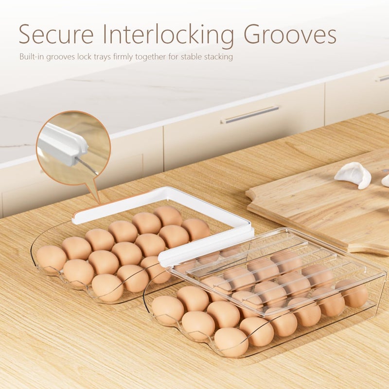 Proarea Egg Holder for Fridge 36 Capacity Automatic Rolling Egg Organizer for Refrigerator, Clear Stackable Container for Kitchen or Pantry Storage 2 Pack - Image 4
