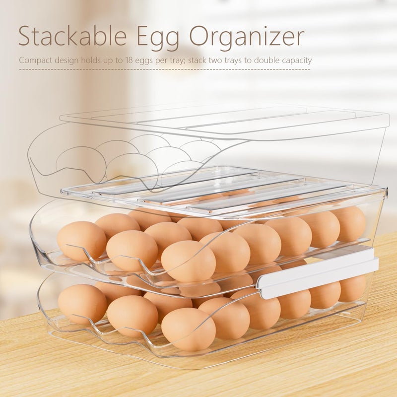 Proarea Egg Holder for Fridge 36 Capacity Automatic Rolling Egg Organizer for Refrigerator, Clear Stackable Container for Kitchen or Pantry Storage 2 Pack - Image 3