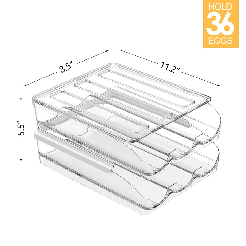Proarea Egg Holder for Fridge 36 Capacity Automatic Rolling Egg Organizer for Refrigerator, Clear Stackable Container for Kitchen or Pantry Storage 2 Pack - Image 5