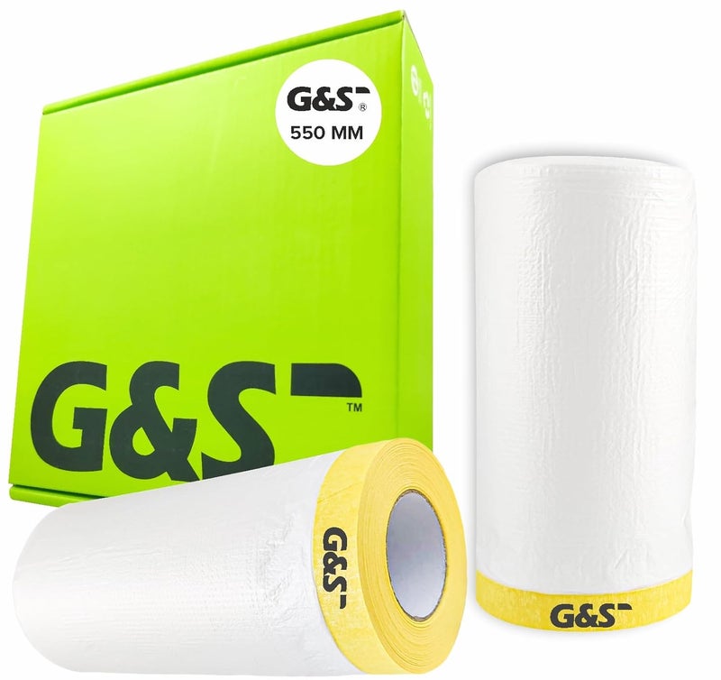 GS Pretaped Masking Sheet Tape for Protection from Dust, water, paint and moisture (550 mm x 20 meter) (Pack of 2) - Image 1