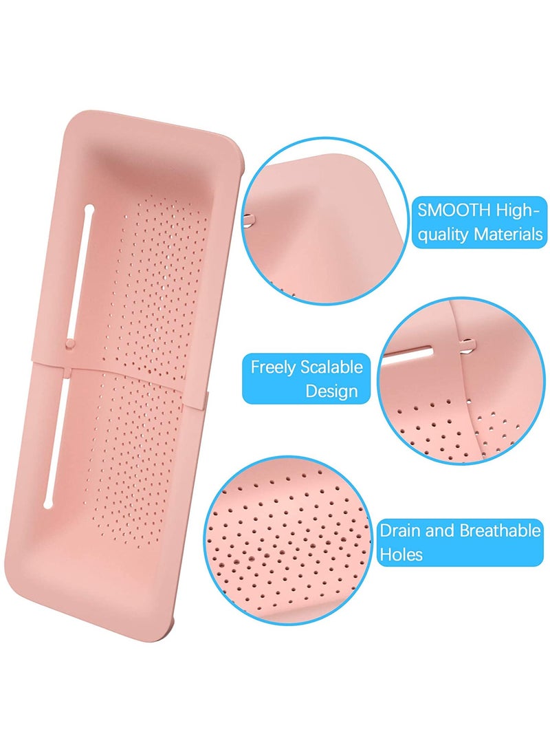 Hari - HARI® Colander Strainer Basket, Extendable Strainer Adjustable Fruits Vegetables Drain Basket for Kitchen (Length 14.3 inch-19.4 inch (Pink) - Image 1