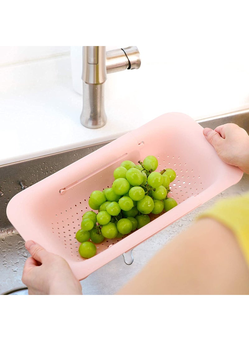 Hari - HARI® Colander Strainer Basket, Extendable Strainer Adjustable Fruits Vegetables Drain Basket for Kitchen (Length 14.3 inch-19.4 inch (Pink) - Image 1