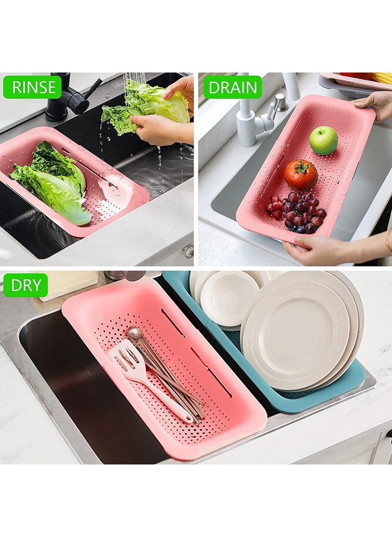 Hari - HARI® Colander Strainer Basket, Extendable Strainer Adjustable Fruits Vegetables Drain Basket for Kitchen (Length 14.3 inch-19.4 inch (Pink) - Image 1