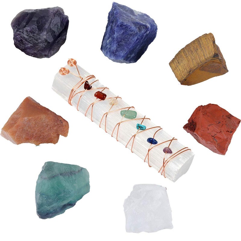 SUNYIK SUNYIK 7 Chakras Healing Crystals Kits Set Natural 7 Chakra Stones Set with 7 Chakra Selenite Bar 