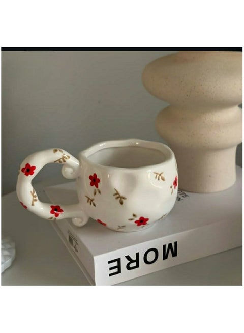 Red flower decorated ceramic mug