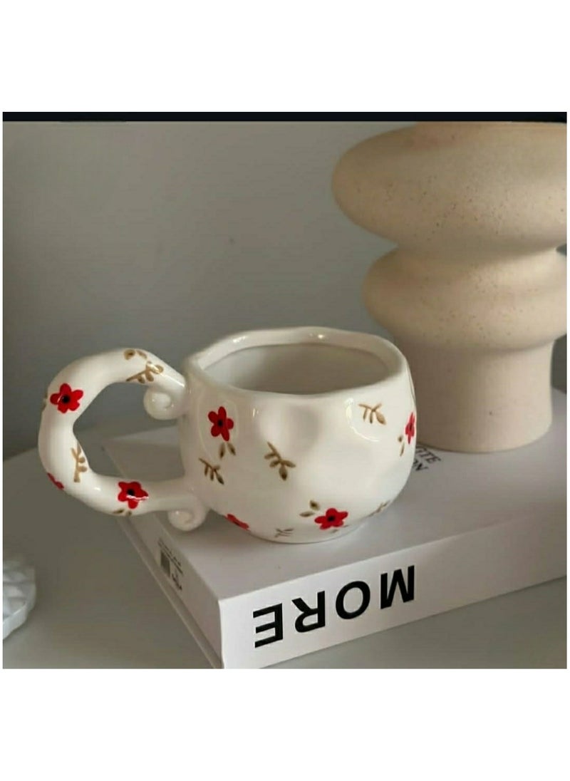 Qahwa Red flower decorated ceramic mug  - Image 1