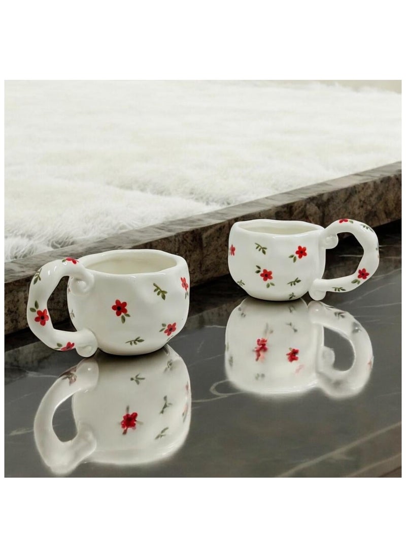 Qahwa Red flower decorated ceramic mug  - Image 3
