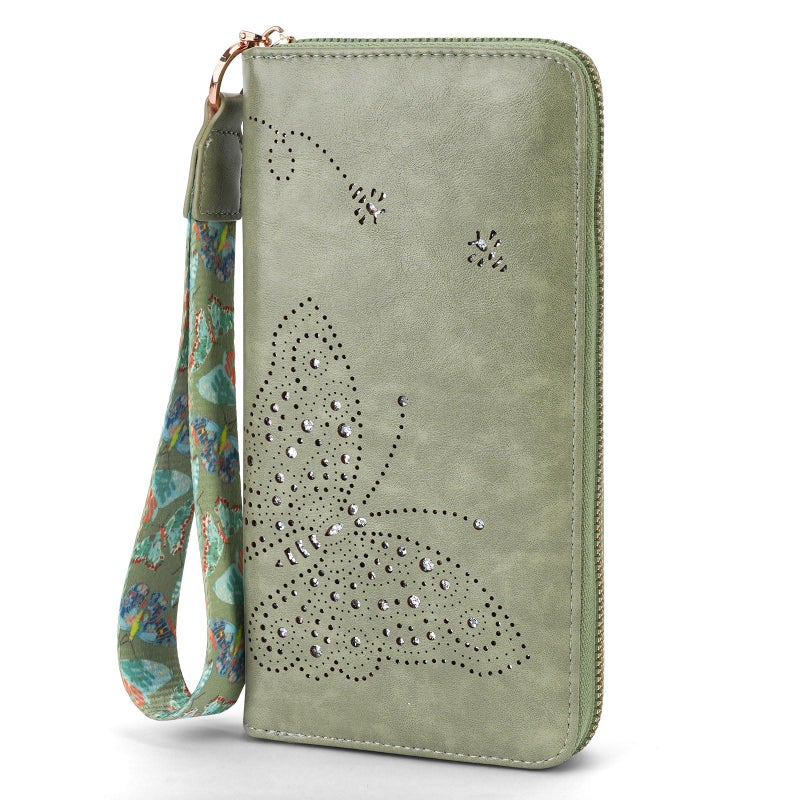 KITEVIUN RFID Wallet Women, Large Capacity Butterfly Cell Phone Clutch Purses Ladies Wristlet Wallets for Women - Image 1