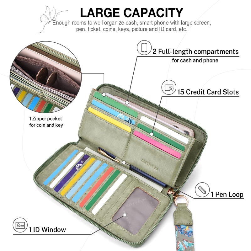 KITEVIUN RFID Wallet Women, Large Capacity Butterfly Cell Phone Clutch Purses Ladies Wristlet Wallets for Women - Image 4