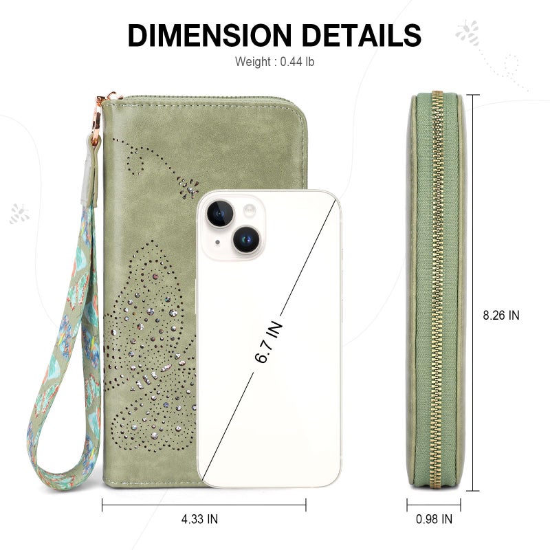 KITEVIUN RFID Wallet Women, Large Capacity Butterfly Cell Phone Clutch Purses Ladies Wristlet Wallets for Women - Image 3
