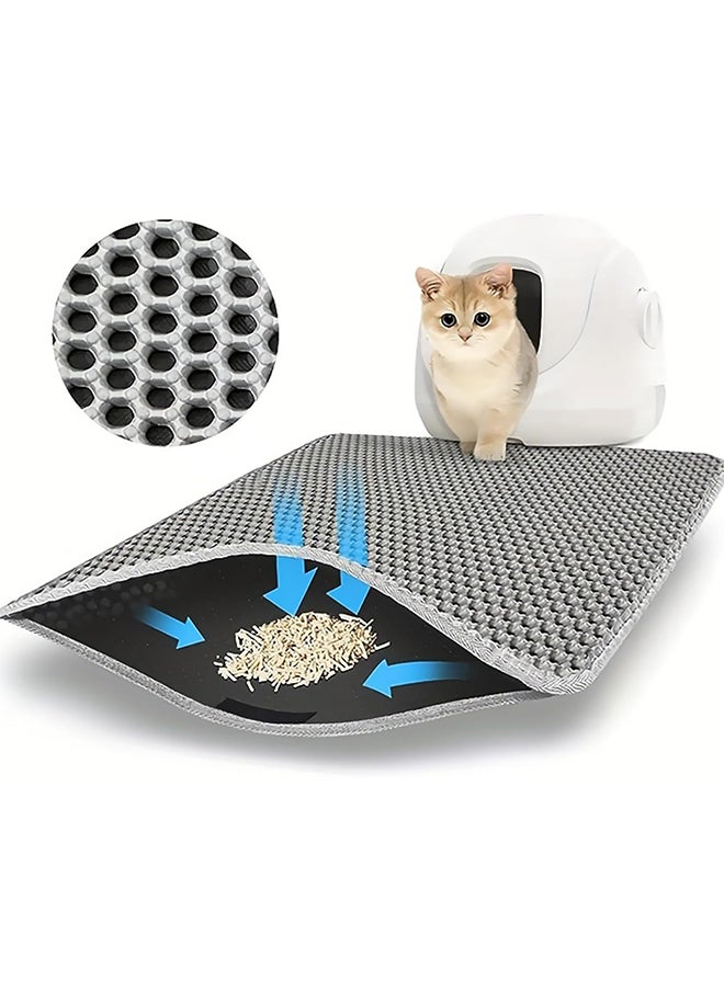 SKY-TOUCH Cat Litter Mat - 45 x 60cm Small Litter Trapping Mat, Easy to Clean Litter Box Mat, Waterproof, Urine-Proof, Non-Slip Kitty Litter Mats for Floor, Grey  - Image 1