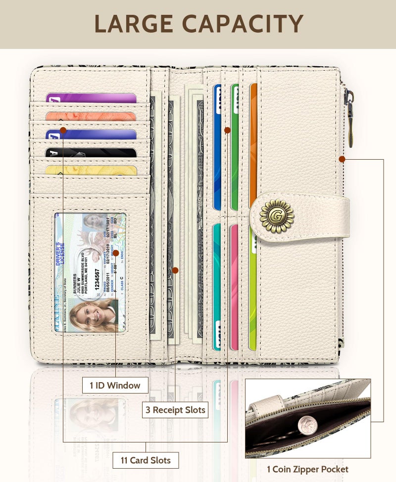 GIANCOMICS Owl Womens Wallet RFID Blocking, Credit Card Holder Bifold, PU Leather Travel Billfold, Long Cash Purse, Zipper Coin Pocket Clutch, 1 ID Window, 11 Card Slots, Ladies Gift Woman - Image 3