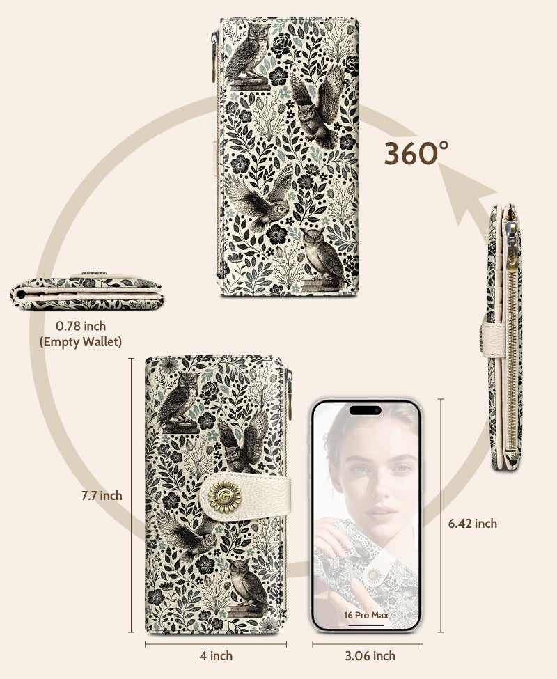 GIANCOMICS Owl Womens Wallet RFID Blocking, Credit Card Holder Bifold, PU Leather Travel Billfold, Long Cash Purse, Zipper Coin Pocket Clutch, 1 ID Window, 11 Card Slots, Ladies Gift Woman - Image 5