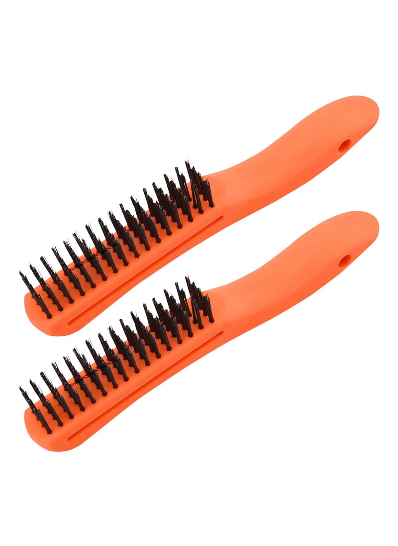 Duravel Duravel Wire Brush with Curved Plastic Handle for Cleaning Rust, Paint Removal, and Metal Parts Dirt Scrubbing in Garage, Workshop and Yard Work. (Orange Pack Of 2, Free Size)  - Image 1
