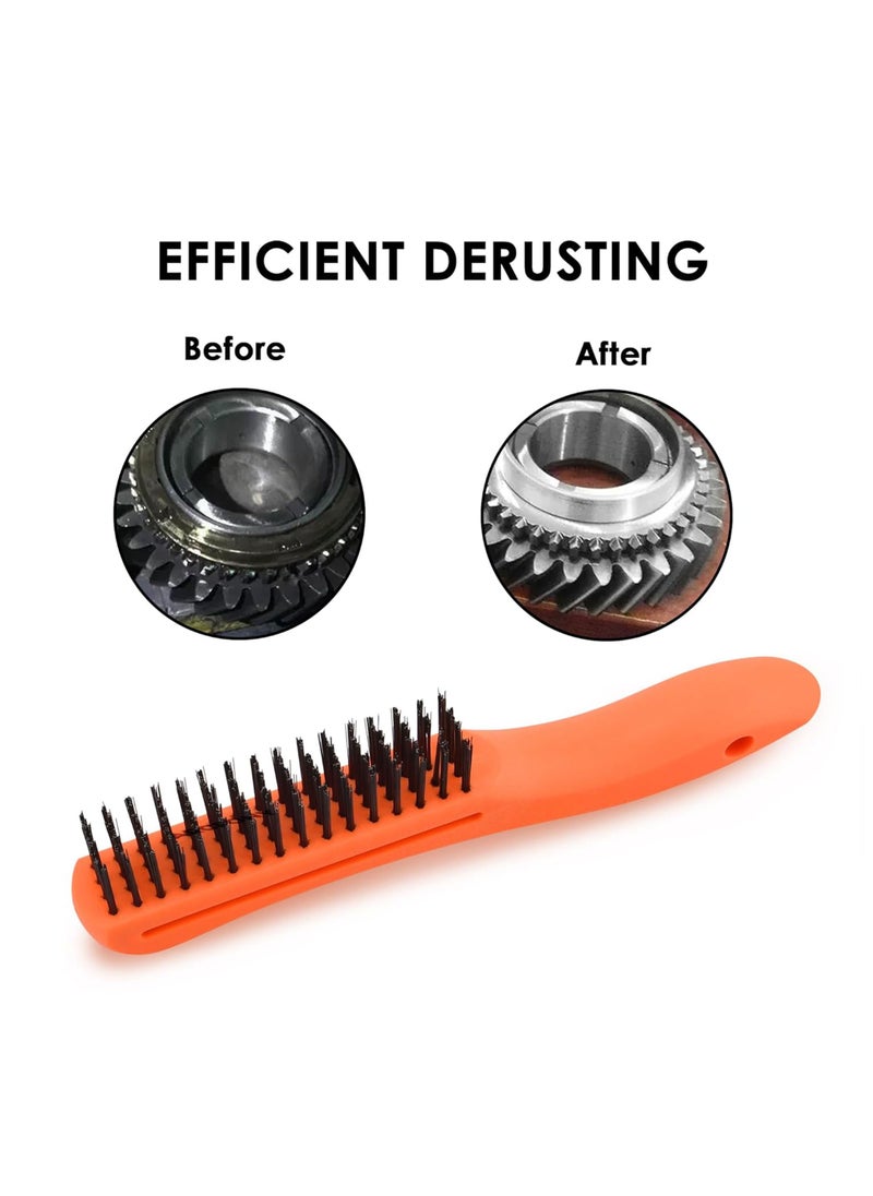 Duravel Duravel Wire Brush with Curved Plastic Handle for Cleaning Rust, Paint Removal, and Metal Parts Dirt Scrubbing in Garage, Workshop and Yard Work. (Orange Pack Of 2, Free Size)  - Image 2