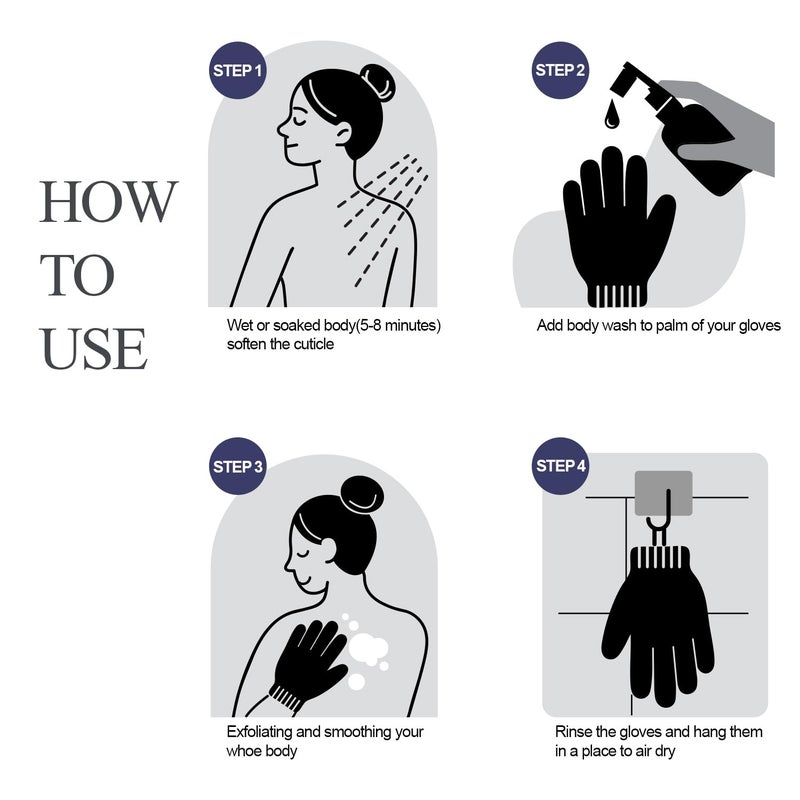 Evridwear Exfoliating Dual Texture Bath Gloves for Shower, Spa, Massage and Body Scrubs, Dead Skin Cell Remover, Gloves with Hanging Loop (1 Pair Black Heavy Glove) - Image 3