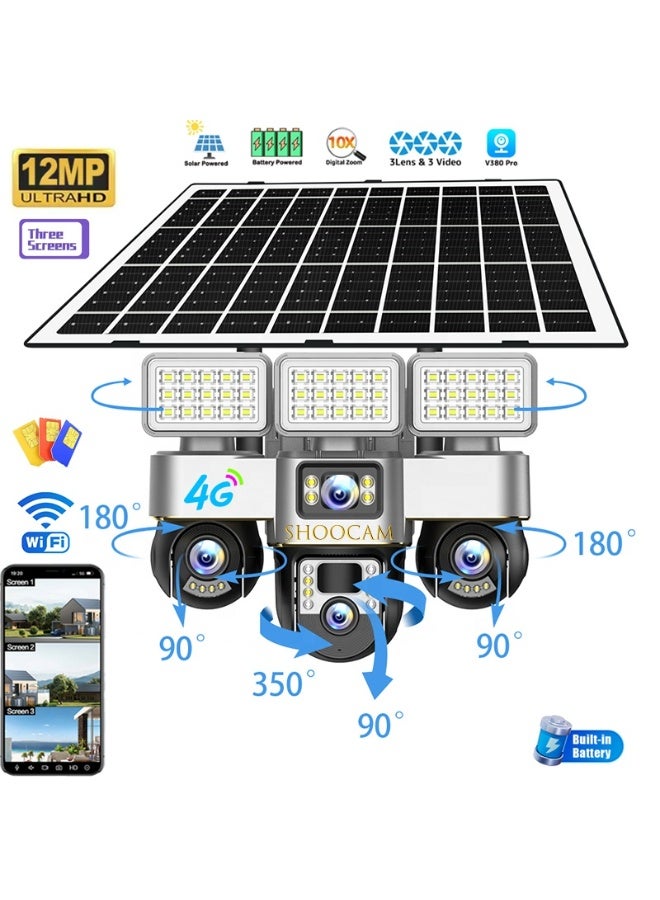4G Solar Powered Outdoor Security Camera | 3-Lens 3-PTZ Wireless CCTV with AI Human Tracking, Dual Light Night Vision, Two-Way Audio & Motion Alarm - Image 1