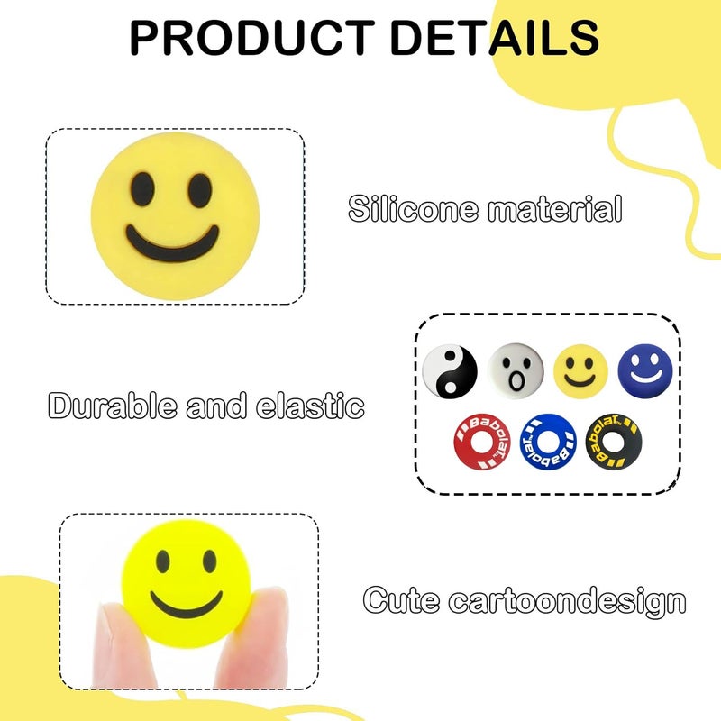 squishy 7 قطع مخفف للاهتزاز لمضرب التنس، مجموعة مخففات التنس، تقلل اهتزاز اليد من أجل تحكم أفضل، مجموعة ملونة تشمل الأحمر، الأزرق، الأسود، الأبيض والمزيد - Image 3
