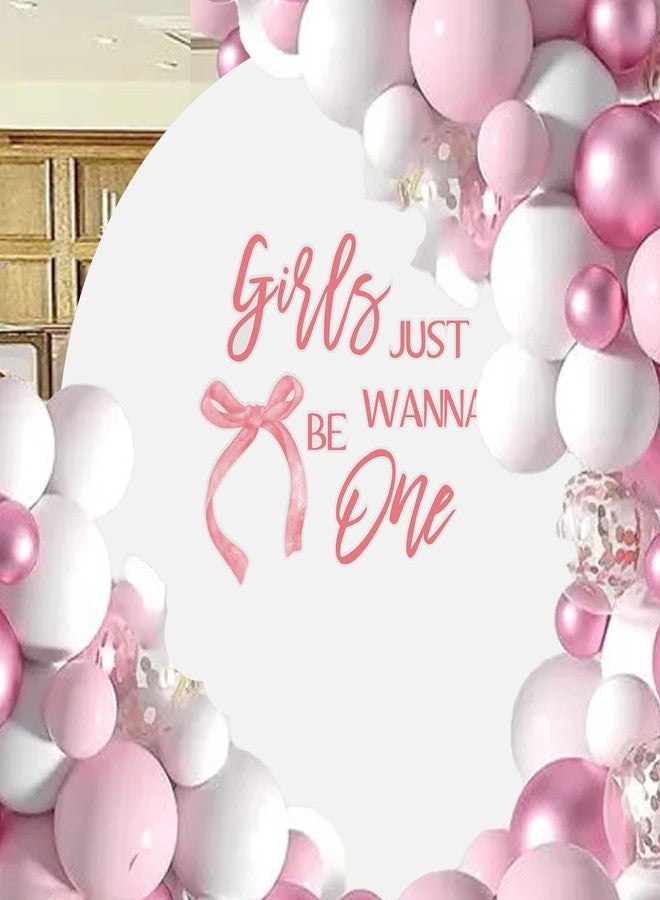 Ramciyo Girls Just Wanna Be One Decal - Pink Bow 1st Birthday Backdrop Sign, Girls 1st Birthday Party Decor, Sweet One Birthday Party Decorations - Image 3